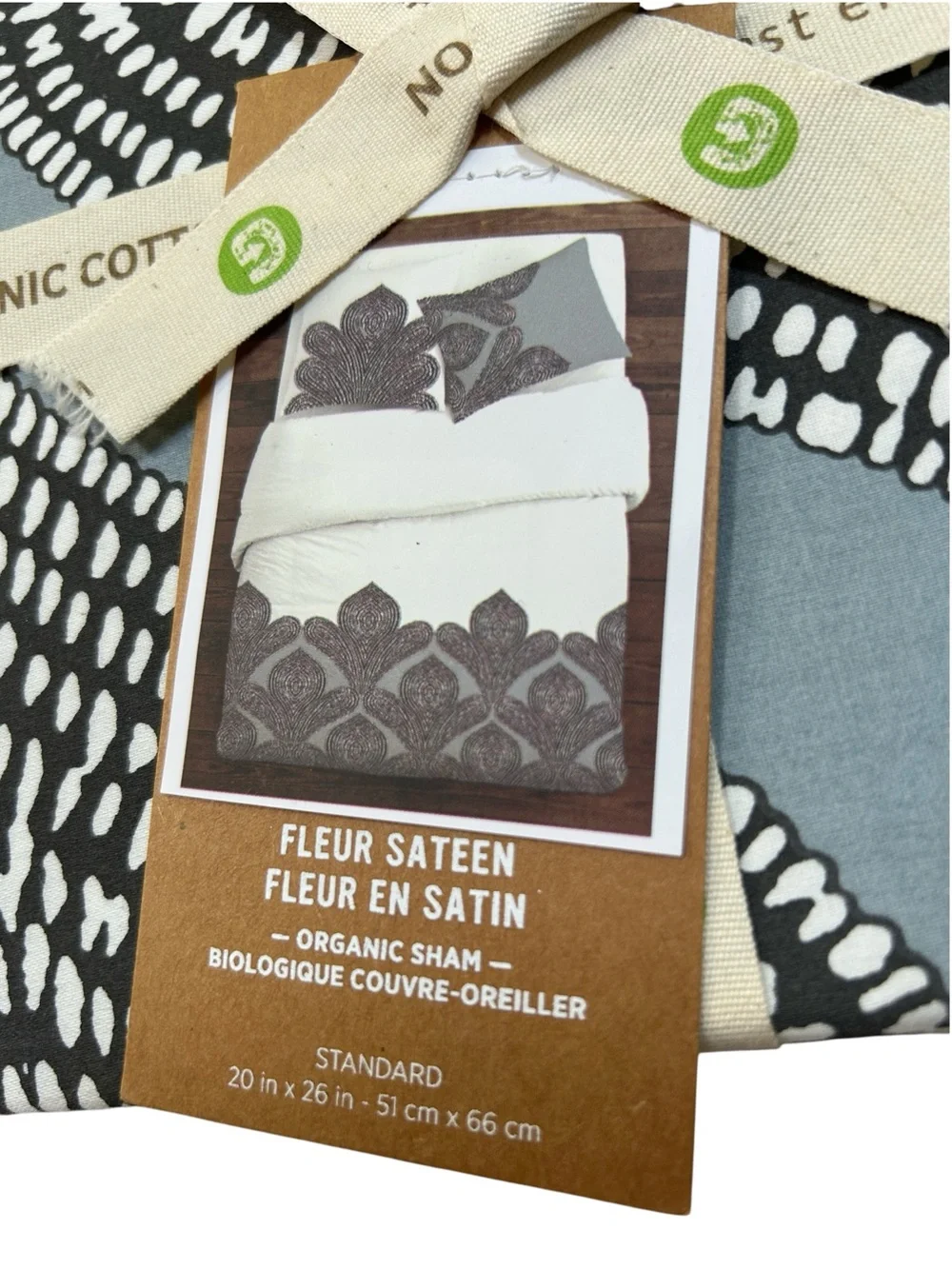 West Elm Fleur Organic Cotton Sateen Standard Pillow Sham Slate Blue Black NWT